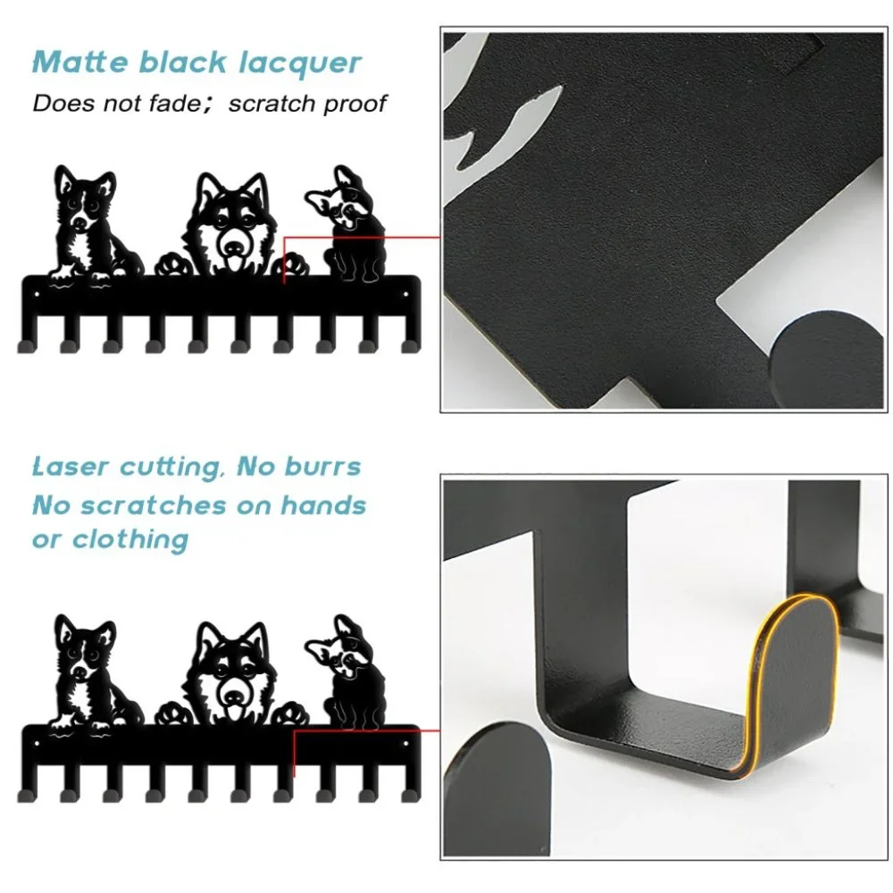 New Puppy dogs black metal wall hanger with 10 hooks
